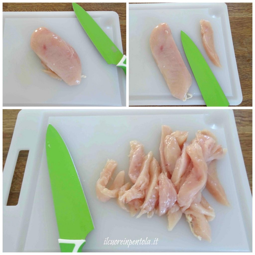 tagliare pollo a striscioline