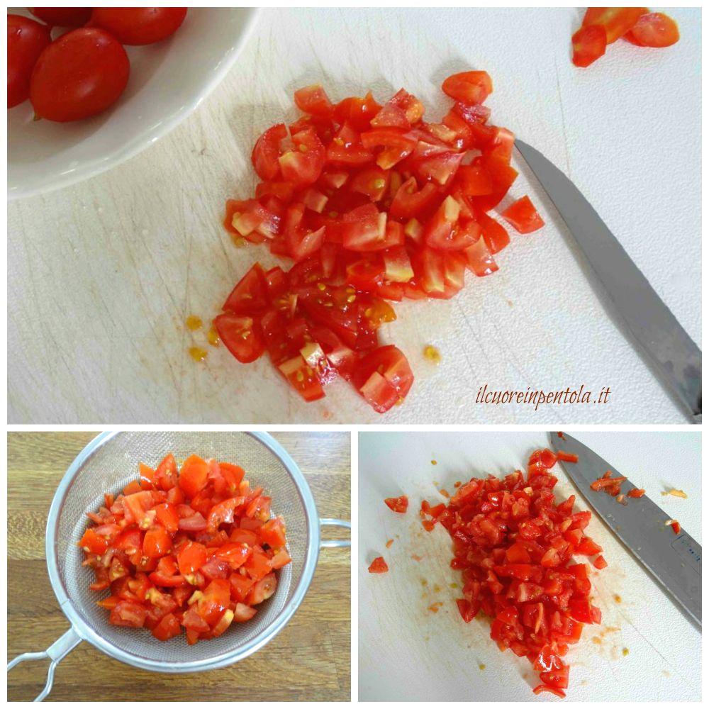 tagliare pomodori e metterli a colare