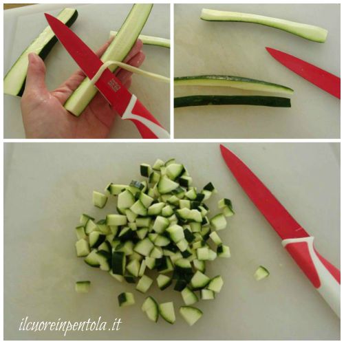 tagliare zucchine a piccoli dadi