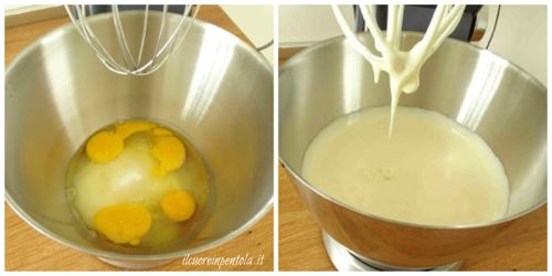 montare uova e zucchero per 15 minuti