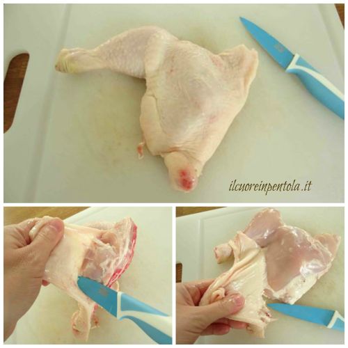 pulire e spellare le cosce di pollo1