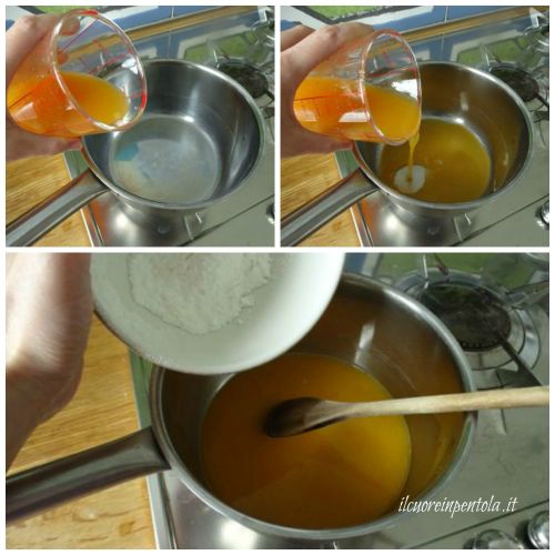 versare succo di mandarino nel pentolino