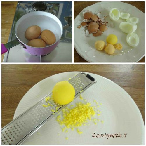 bollire uova e grattugiare tuorli