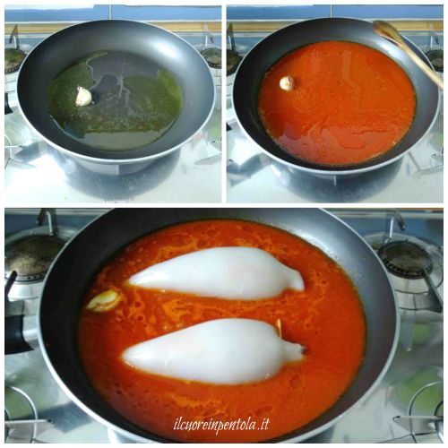 preparare salsa e aggiungere calamari