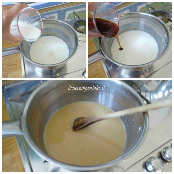 versare il latte in un pentolino e aggiungere miele