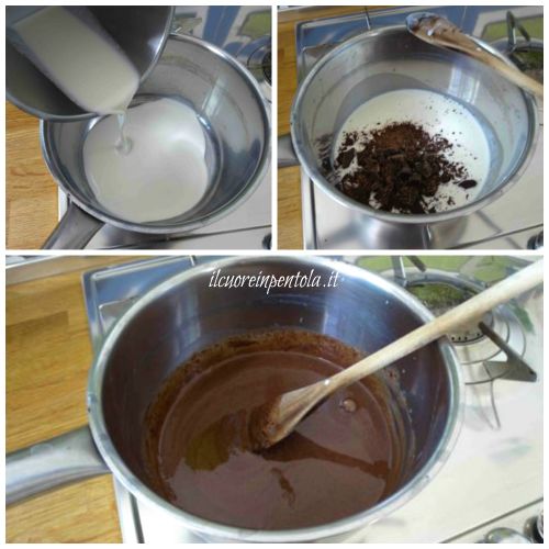 scaldare panna e aggiungere cioccolato