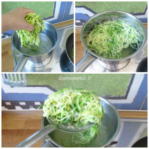 sbollentare spaghetti di zucchine