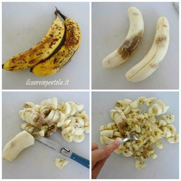 tagliare e schiacciare banane