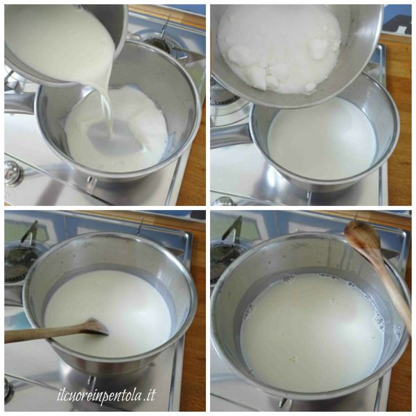 scaldare latte panna e zucchero