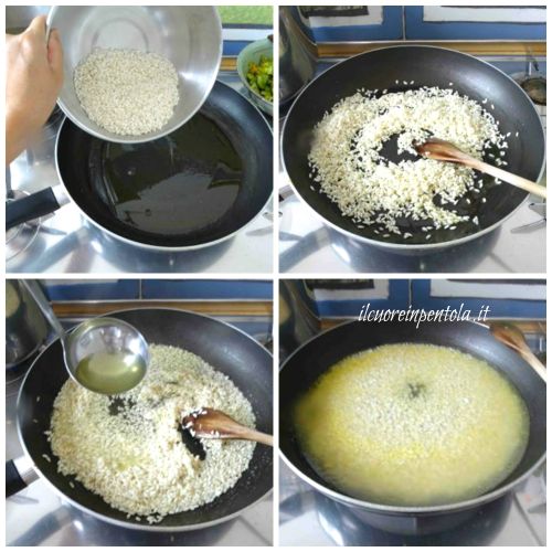 tostare e sfumare risotto