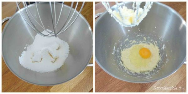 montare burro e zucchero e aggiungere uovo