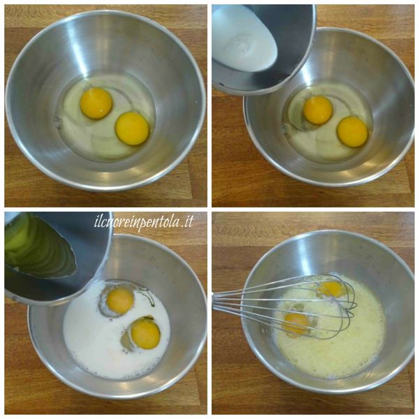 mescolare uova latte e olio