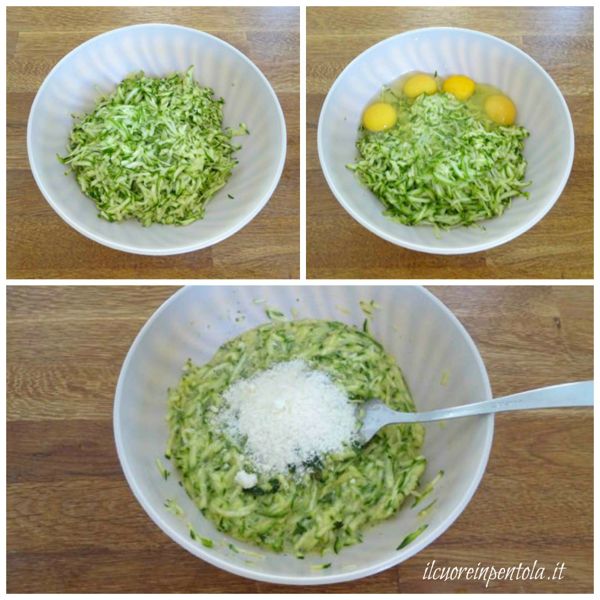 grattugiare zucchine e aggiungere uova