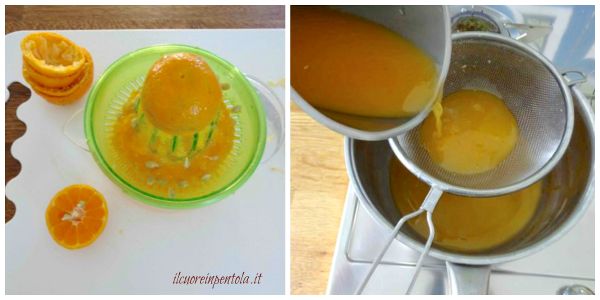 spremere mandarini e filtrare succo