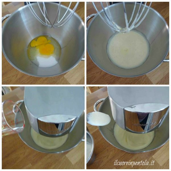 montare uova e zucchero e aggiungere olio e yogurt