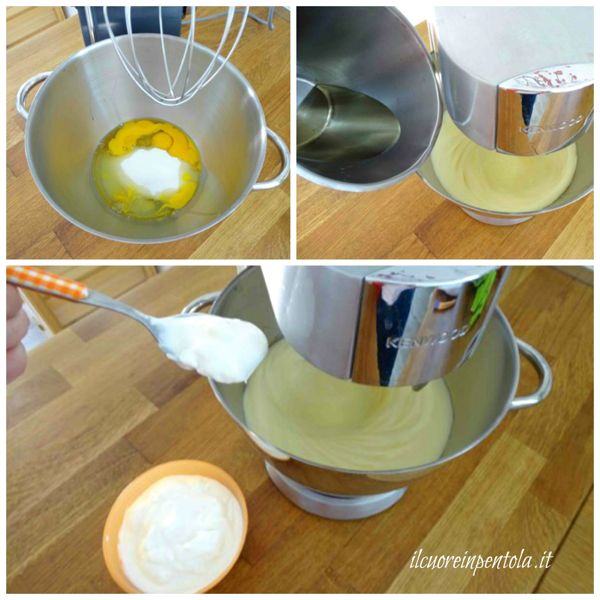 montare uova e aggiungere olio e yogurt