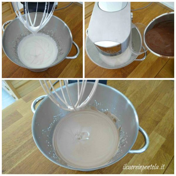 montare panna e aggiungere miscela al cioccolato