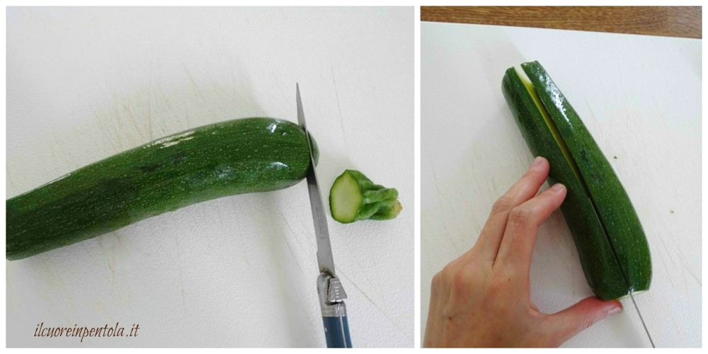 spuntare e tagliare zucchine