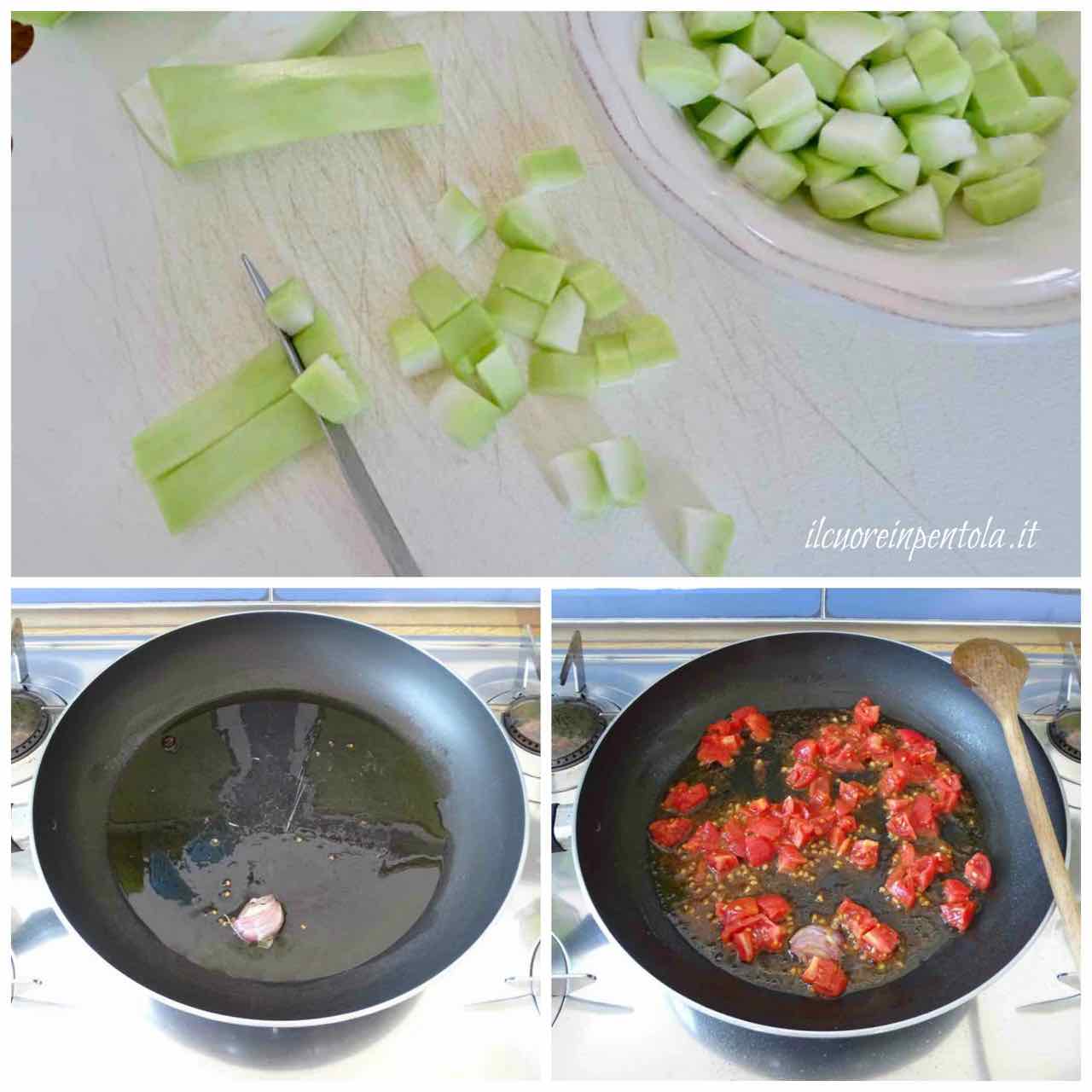 pulire e tagliare zucchina