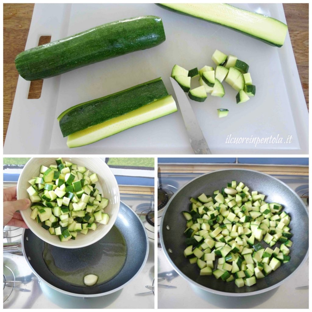 tagliare zucchine e saltarle in padella